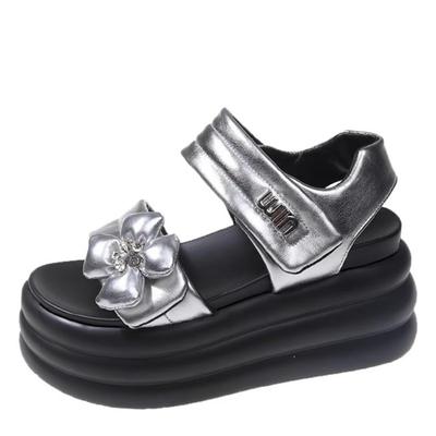 Мода высокие босоножки на платформе женские цветочные босоножки на высоком каблуке кожаные туфли женские новые летние толстые сандалии пляжные тапочки Zapatos Mujer