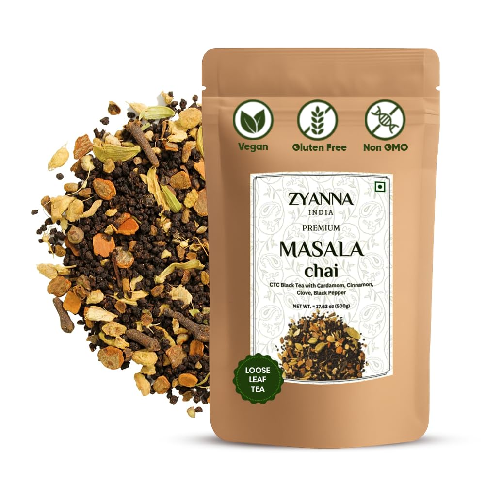 Zyanna Масала Чай - Чай Ассам с Кардамоном, Корицей, Гвоздикой, Имбирем и Черным Перцем | 250 г - Рассыпной | Аутентичный Индийский Масала Чай | Насыщенный, Пряный и
