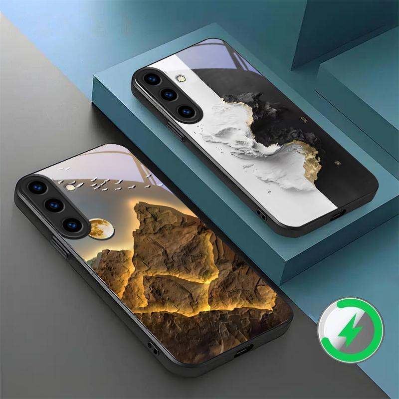 Кластер Снежных Гор Подходит для Samsung Galaxy S26 Ultra S20 FE S21 S22+ S23 Plus S24 S25 Edge Магнитный Стеклянный Чехол для Телефона