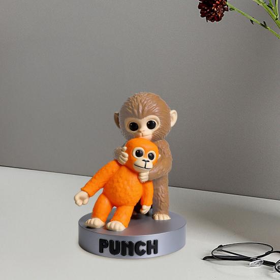 Monkey Figurine 3D Printed Cute Monkey Holding Plush Toy Desktop Ornament for Living Room Bedroom Tabletop Decoration