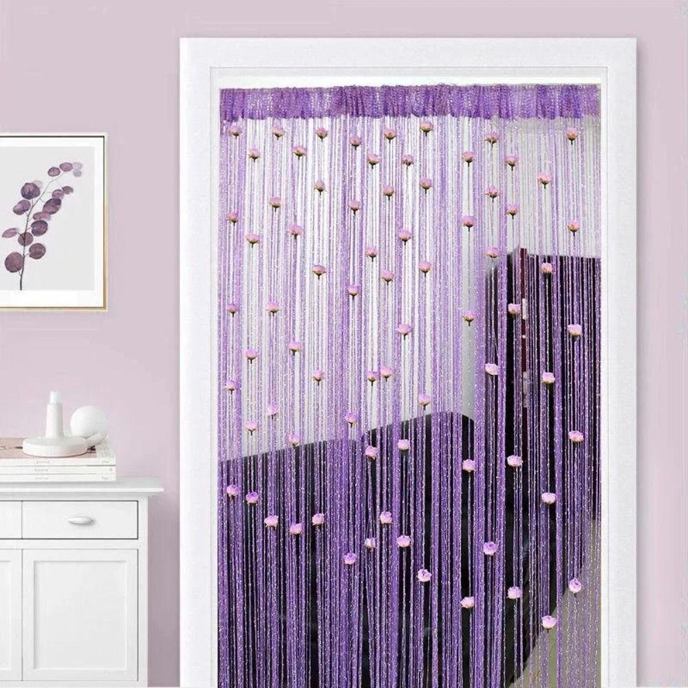 Shiny Rose Flower String Curtain Room Divider Tassel Window Curtain Door Curtain Home Decor