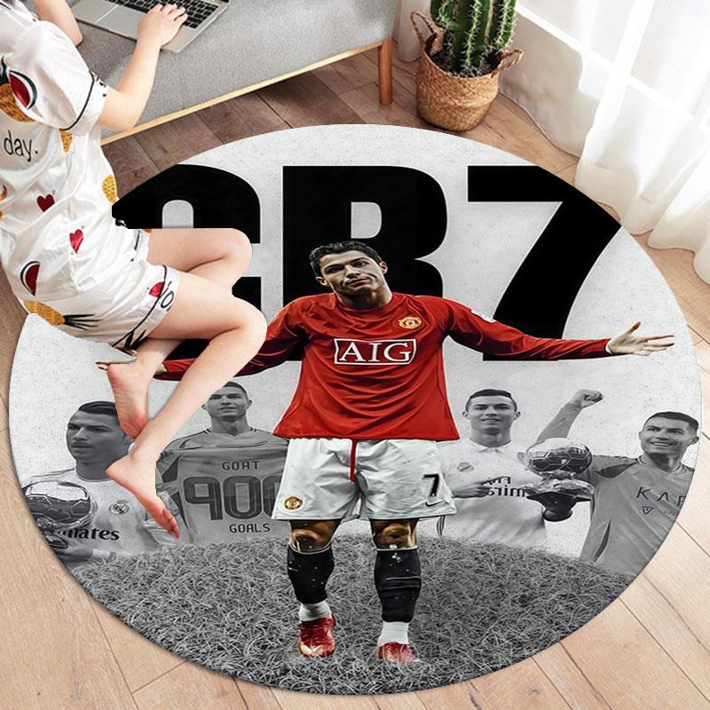 Круглый ковер CR7, Ковер для гостиной, спальни, дивана, игровой комнаты, Нескользящий коврик