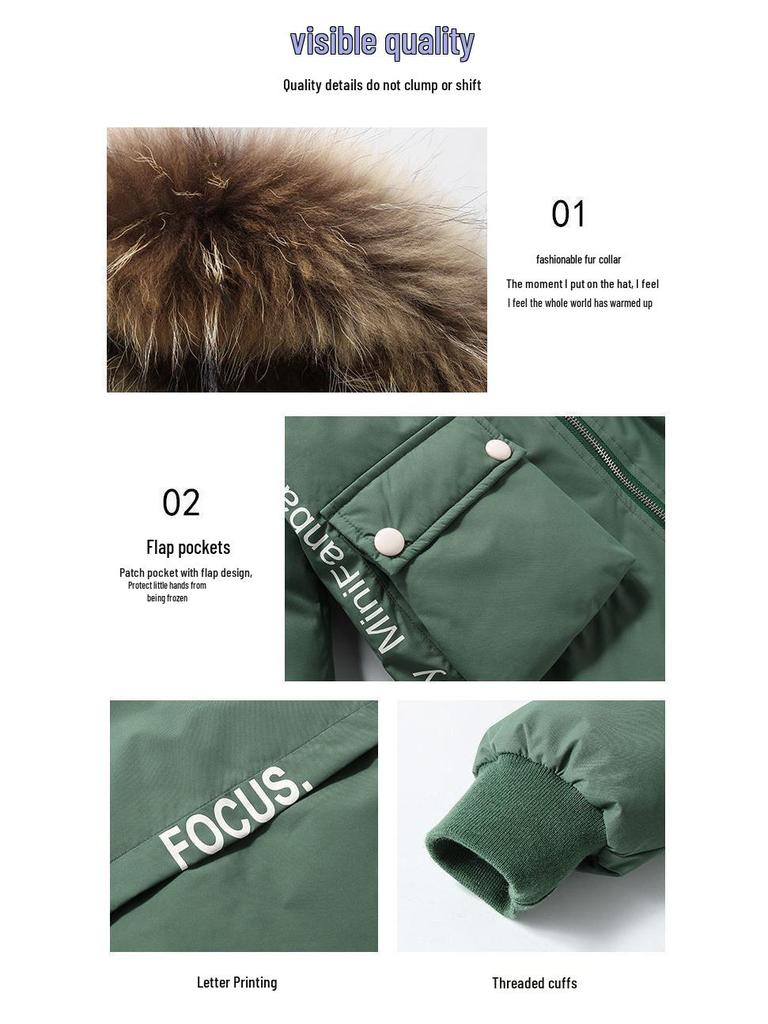 Модное зимнее пальто средней длины с хлопковой подкладкой для девочек 2025