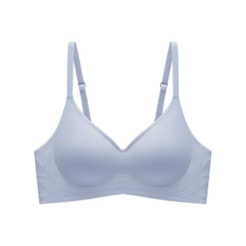 Soft support jelly glue fixed cup ice silk underwear women's summer thin breathable gathering bra cover no trace no steel ring
