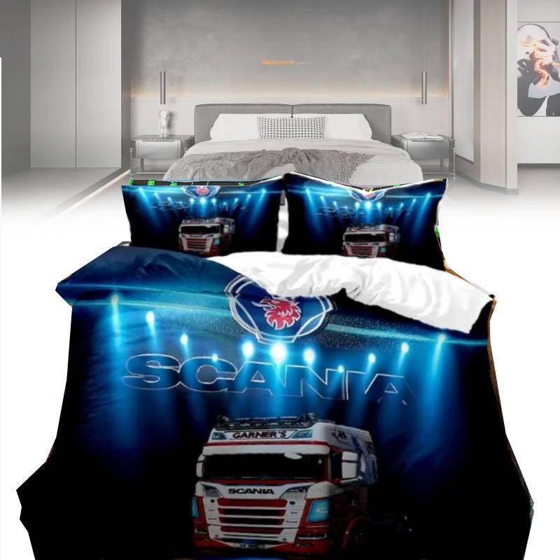 Trucks Printed Scania Duvet Cover Pillowcase Bedding Set Childrens Bedroom Decor