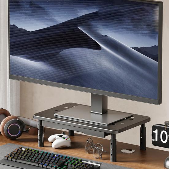 Подставка для монитора компьютера из холоднокатаной стали, вентилируемая подставка для монитора с ящиком, 3-уровневая регулировка высоты, для ноутбука