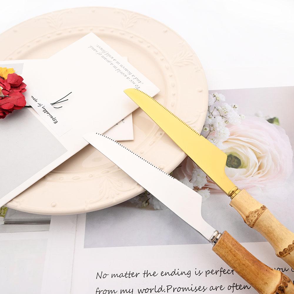 Jankng 16 шт., набор посуды из натурального бамбука, золота, роскошный западный набор посуды, кухонная вилка из нержавеющей стали, ложки, набор столовых приборов