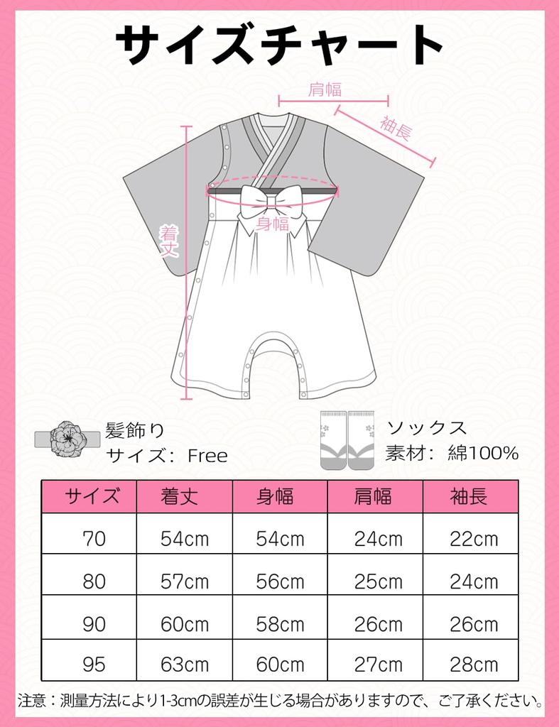 SHELISTEN Baby Hakama Romper for Perfect for 100th Day First Hinamatsuri Fireworks and Baby Shower Gifts Cherry Size Girls, Celebrations, Meal,