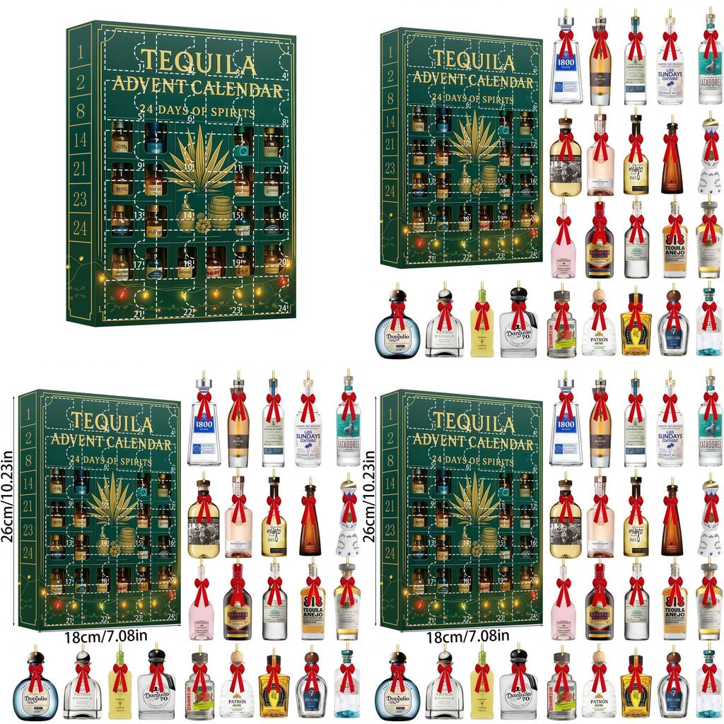 Бутылка текилы Рождественский адвент-календарь с акриловыми плоскими украшениями для обмена подарками на праздник