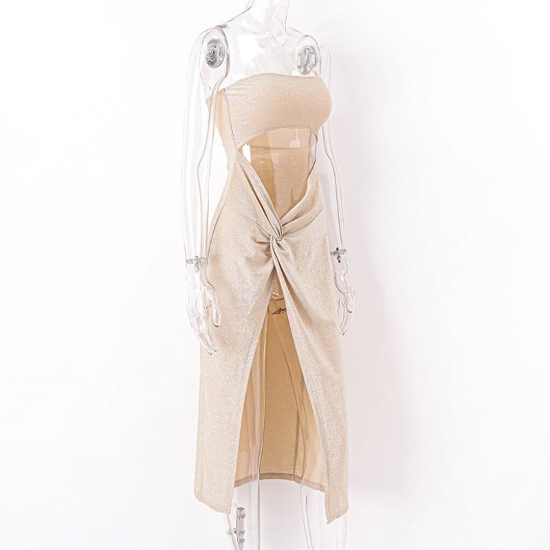 Элегантное женское платье без бретелек с разрезом, сексуальное, модное летнее облегающее платье с высокой талией, нестандартное вечернее платье для вечеринок и клуба, без рукавов, женские платья 1079