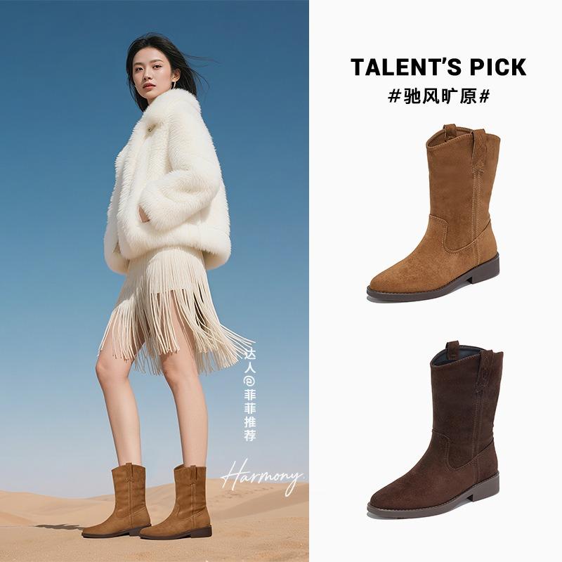 New Pointed Western Cowboy Boots Autumn and Winter Casual Versatile Martin Boots Retro Short Boots Thick Heel Women's Boots