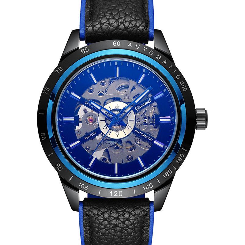 Кожаный наконечник GUCAMEL Business Fashion с механическими часами с полыми отверстиями