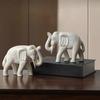 2x Wooden Elephant Statues Desktop Ornament Hand Carved Creative Home Decor Sculptures