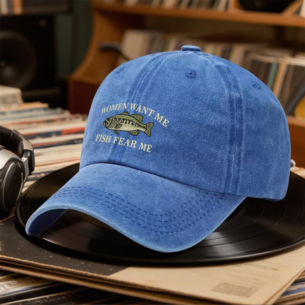 Want Me Fish Fear Me Yellow Cartoon Fish Design Cartoon Fish Design Baseball Cap Hat Golf Hat Multicolor Couple Style Men and Wo