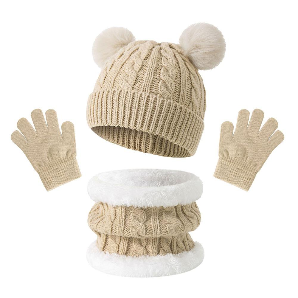 3Pcs/Set Winter Knitted Hats Scarfs Warm Bonnet Gloves Kits Children Scarf Hat Gloves Set Outdoor