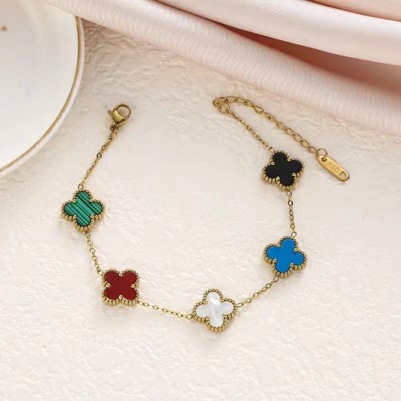 Браслет Lucky Four Leaf Clover из титановой стали 18 карат, легкий, роскошный, не тускнеющий женский браслет