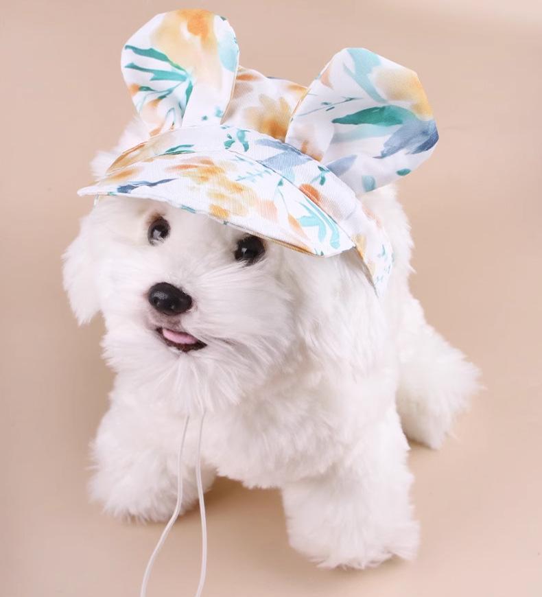 Rainbow Dog Princess Hat Visor Hat Prevent Suffocation Pet Dog Porous Sun Hat Cap With Ear Holes for Small Dogs Cats