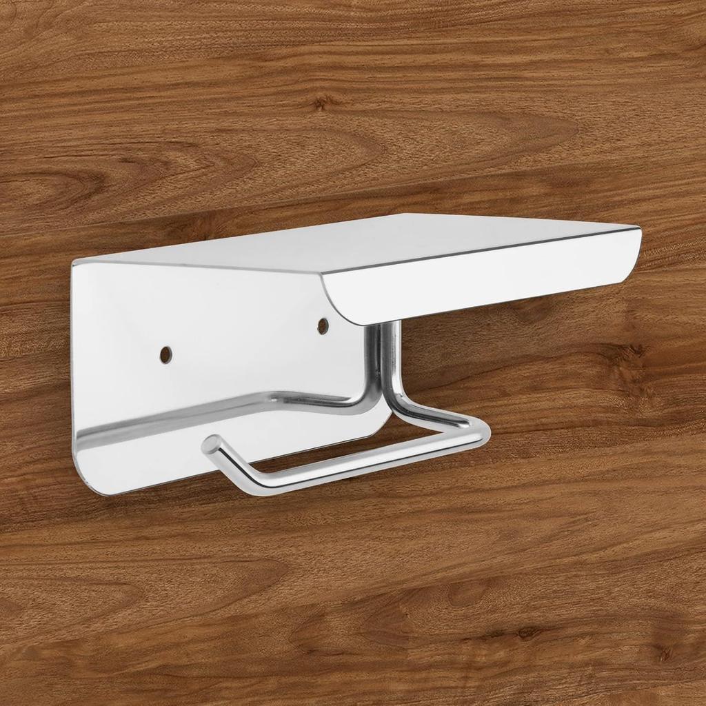 Self Adhesive and Wall Mount Stainless Steel Toilet Paper Holder with Mobile Stand, Wall Mounted Tissue Paper Holder with Shelf