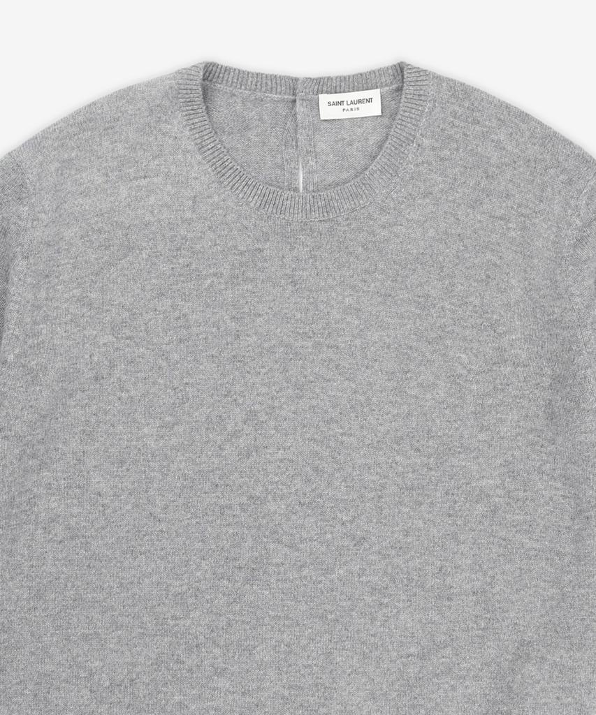 SAINT LAURENT Wool Crew Neck Short Sleeve Knit - Grey / 800574Y76Iy1473