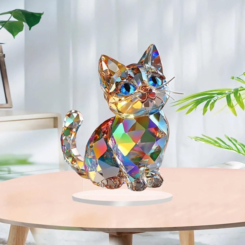 2D Colorful AnimaL Acrylic Crystal Cat Figurine Beautiful Desktop Ornaments Sculptures Decoration For Home,Office