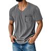 Men's Summer Solid Color V-Neck Loose Pocket Short Sleeve Top