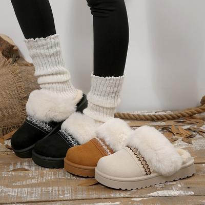 Модные Модные Полосатые Пушистые Домашние Тапочки для Женщин 2025 Зимние Теплые Плюшевые Хлопковые Туфли Женский Комфорт Нескользящие Меховые Тапочки на Платформе