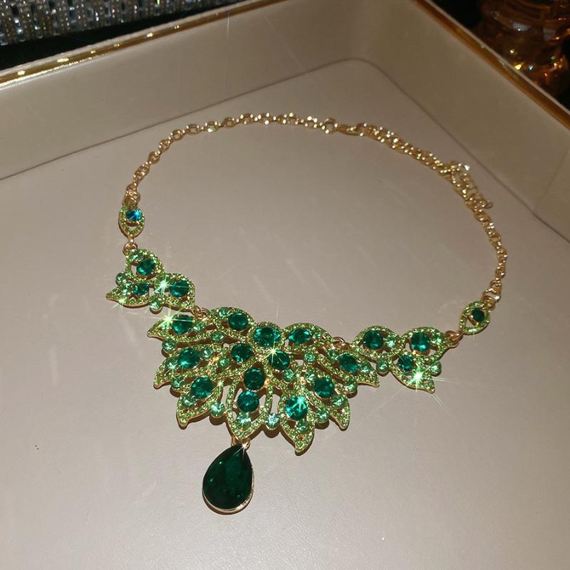 Meier Imperial style diamond-studded teardrop pendant necklace and earring set - exquisite jewelry collection