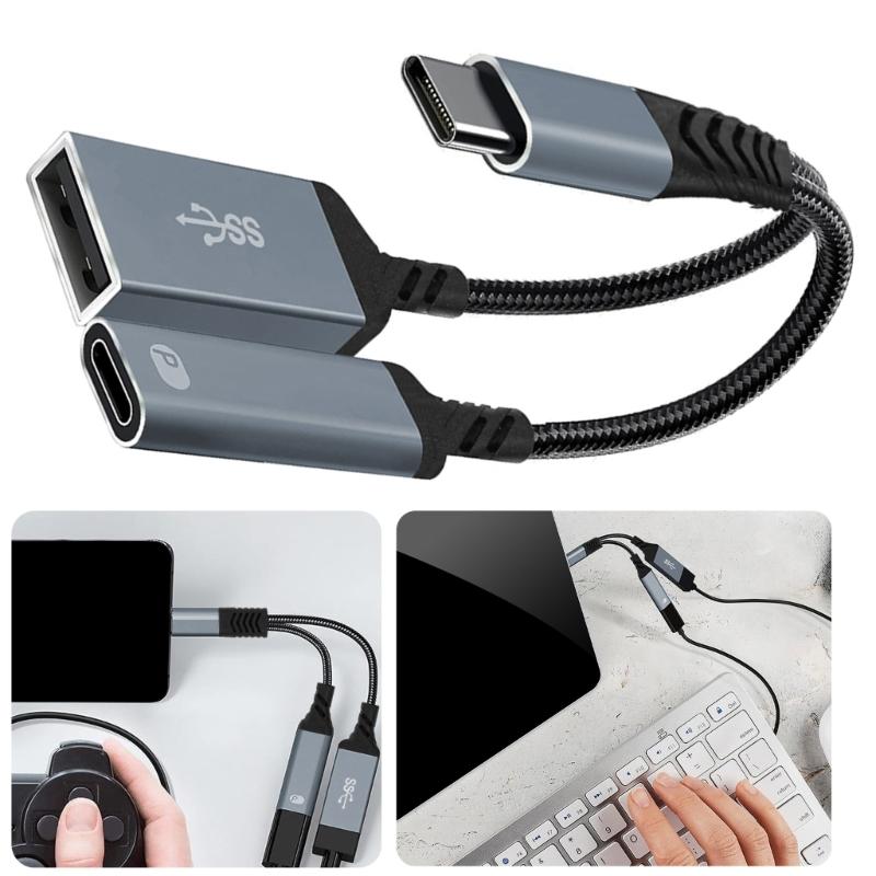 OTG-адаптер USB C на USB 2.0 с портом зарядки PD60W и быстрой передачей данных для устройств Type C