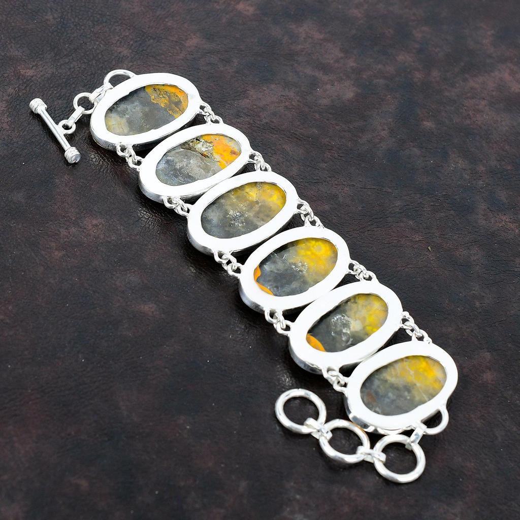 Браслет Bumble Bee Jasper Браслет из стерлингового серебра 925 пробы Ювелирные изделия из натуральных драгоценных камней Регулируемый браслет-цепочка Браслет ручной работы Подарок на помолвку