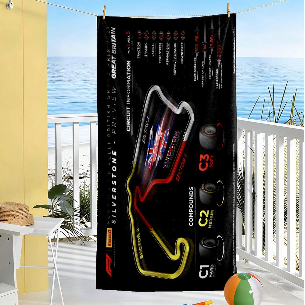 Formula One Silverstone Preview Beach Towel High Absorbency & Quick-Dry Comfortable Lightweight