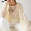 TAOVK Женские вязаные свитера, женский ажурный тонкий пуловер, модный свободный топ с рукавами-фонариками, защита от солнца, женский халат