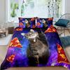 Galaxy Cat Duvet Cover Set Girls 3D Digital Cat Bedding Set Galaxy Colorful Cat Starry Sky Comforter Cover Lover Quilt Cover