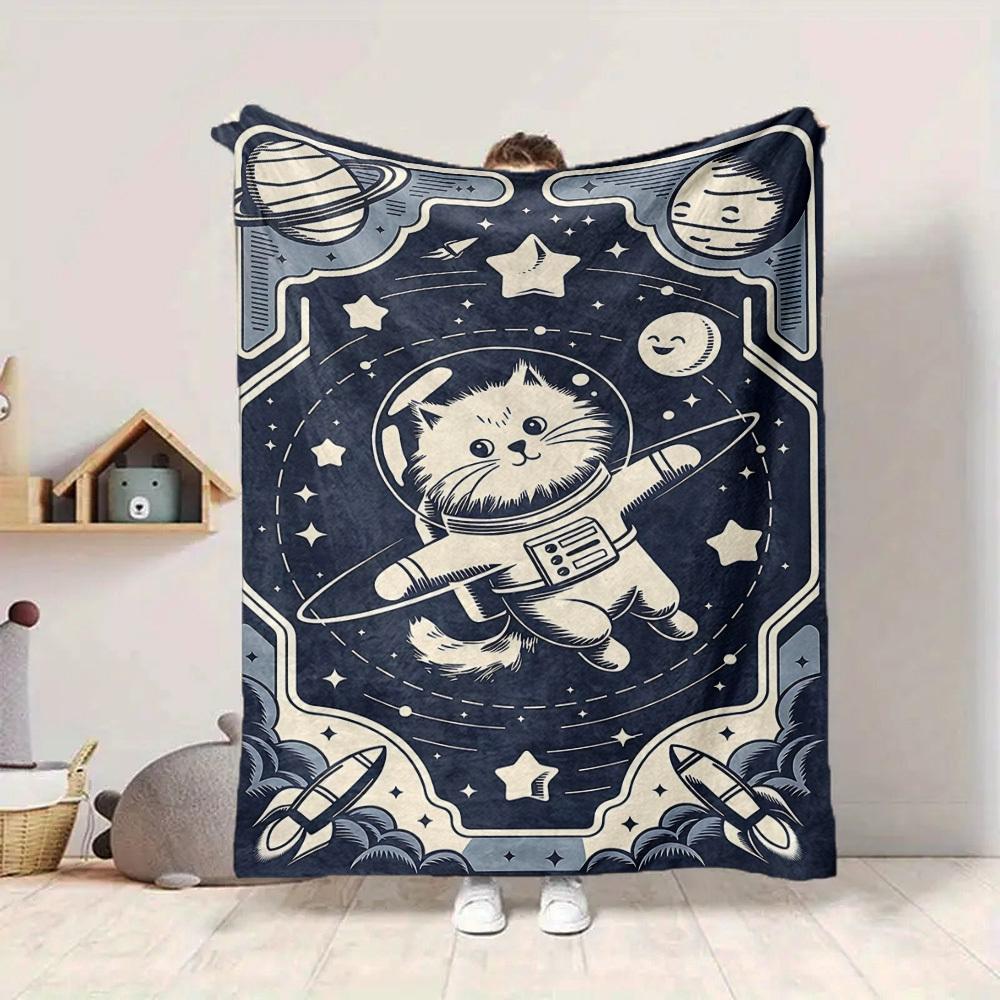 1pc SpaceKitty Lightweight Flannel Blanket, Comfortable and Warm Blanket, for Office and Camping Sofa Bed, Livingroom024