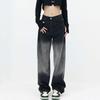 Черные градиентные джинсы женские с высокой талией свободные женские прямые джинсовые брюки осенние повседневные женские брюки