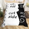 Cat Side and My Side Black White Cat Modern Romantic Theme Comfortable Duvet Quilt Cover Pillowcase Bedding Set Children Bedroom