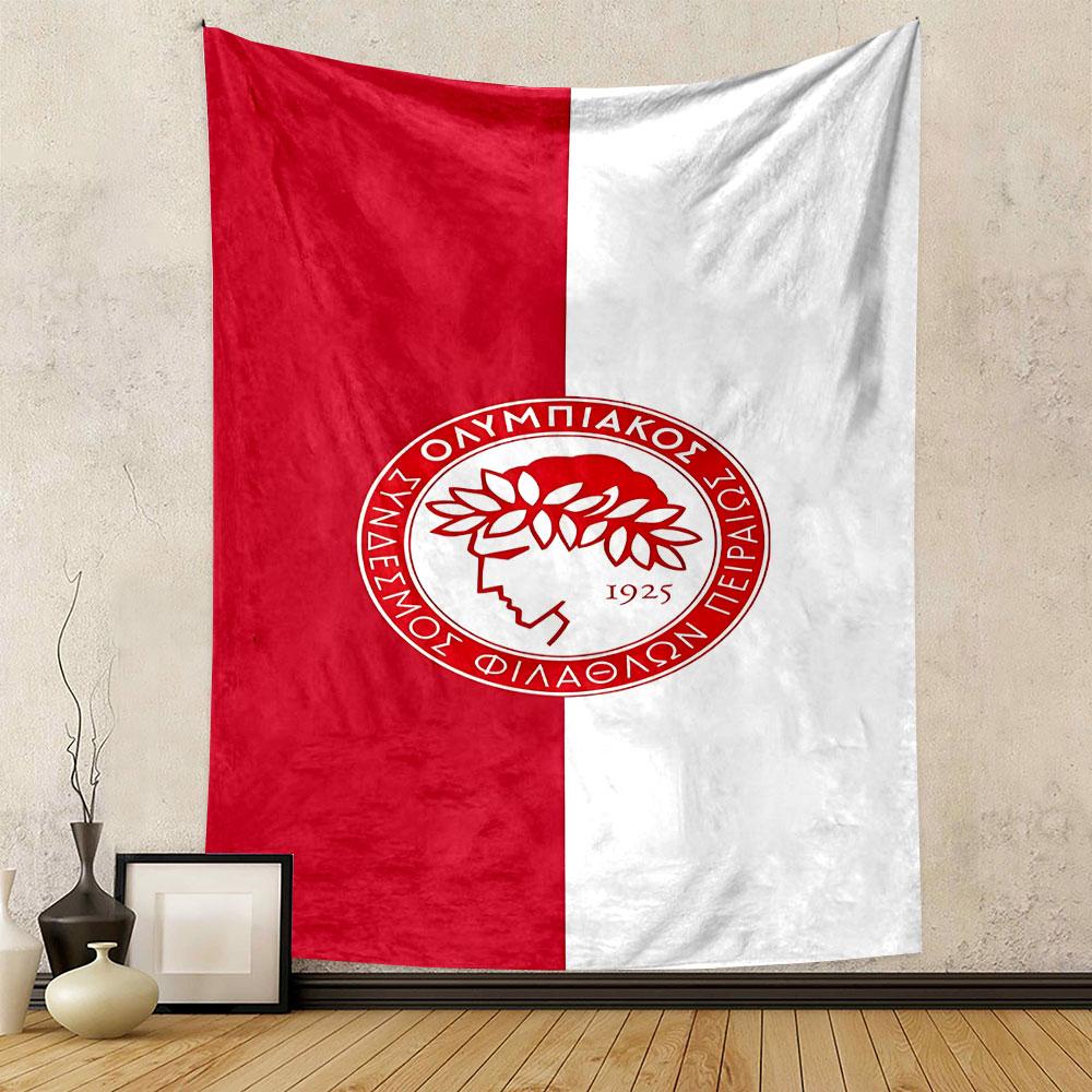 Red and White Laurel Wreath Emblem Design Patterned Tapestry Decorative Wall Hanging, Home Bedroom Living Room Decor