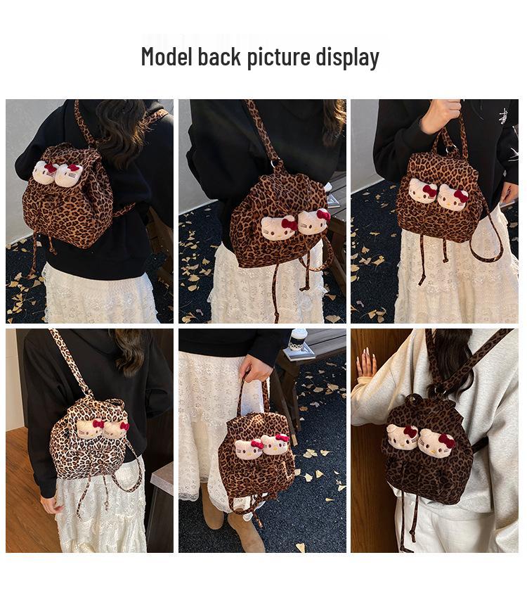 Рюкзак для кошки с леопардовым принтом: Корейский стиль, замша, многоцелевой для девочек - Осень/Зима.