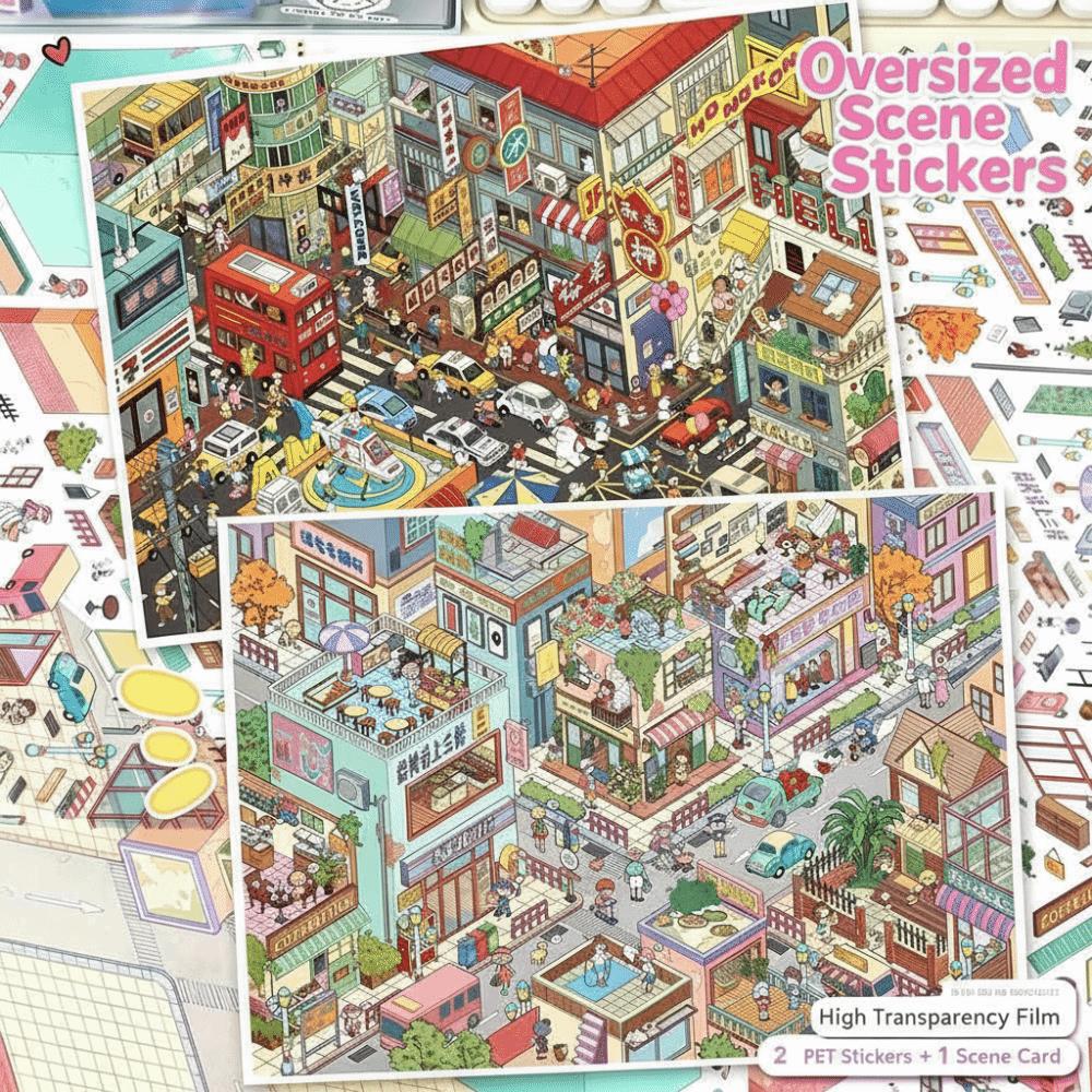 Kawaii Design Landscape Sticker Special Economic Zone Street Scene Sticker Festival Decoration