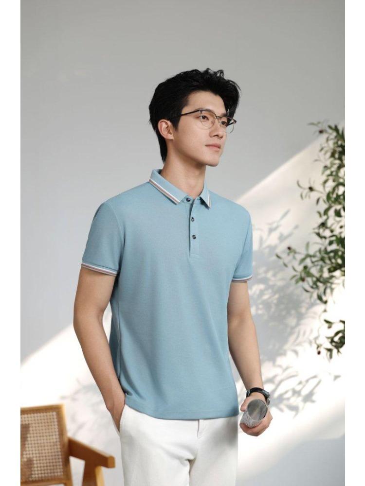 Женская и мужская однотонная футболка летняя с лацканами и короткими рукавами YG-2251/252