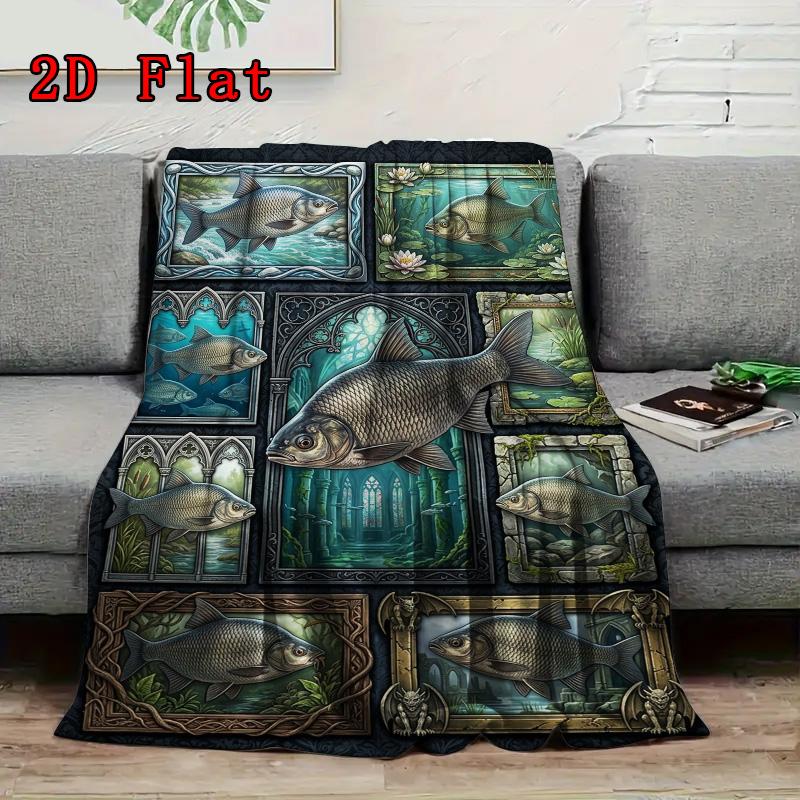 Fish Fantasies 2D Flat Pattern Flannel Blanket, High quality All Seasons, Home Decor, Warmth and Comfort, Perfect for Christmas Gifts.