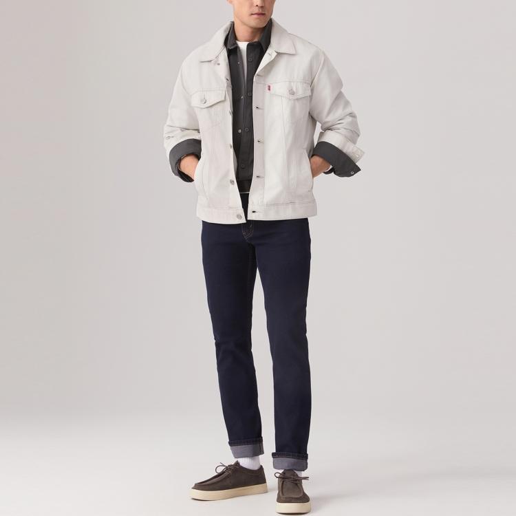 Levis Свободный крой Однотонный Простой Повседневный Воротник поло Длинный рукав Рабочая куртка Мужские куртки Серый Белый A5782-0066