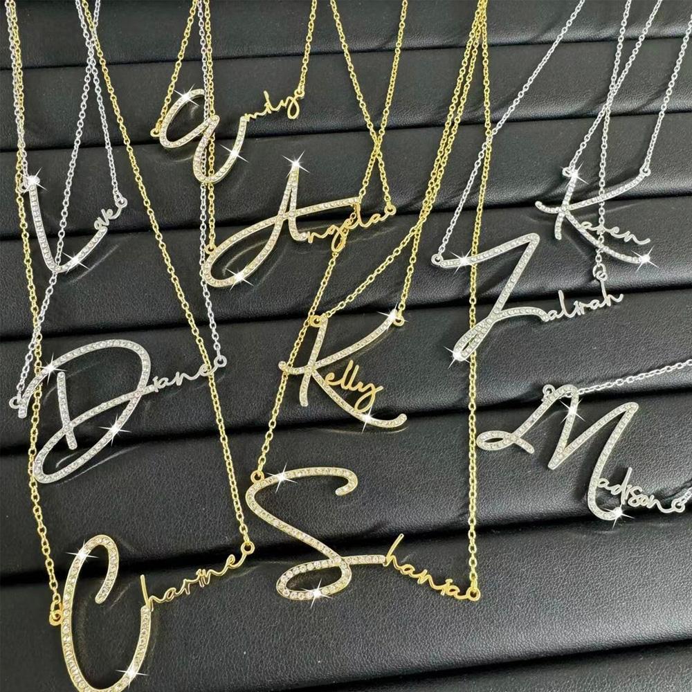 Haiyufly Custom Zircon Necklace for Women Stainless Steel Jewelry Personalized Bling Letter Stone Nameplate Chains Gift