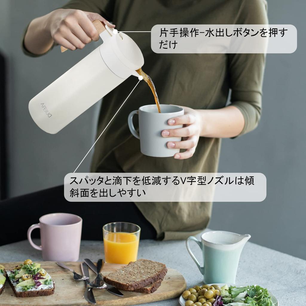 Термос-чайник DUIERA 1,5 литра, Изолированный, 1500 мл, Стильный чайник из нержавеющей стали с деревянной ручкой и крышкой, Настольный, Белый