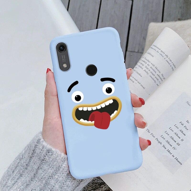 Милый мультяшный чехол для Huawei Y6 2019 с отверстием для пары, синий цветочный столик, мягкий чехол из ТПУ для Huawei Y6 2019, розовый узор, большое сердце, противоударная защитная задняя сумка