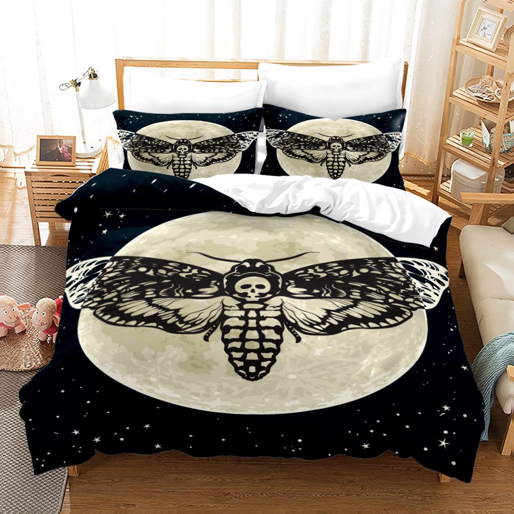 Комплект пододеяльников Death Moth King Queen Size Moon Skull Youth Gothic Insect Print Skeleton Bones Polyester Quilt Cover для детей