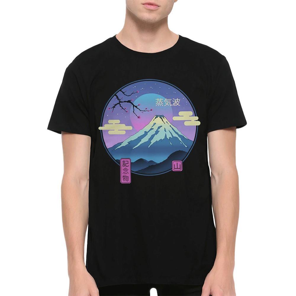 Японская футболка в стиле Vaporwave с изображением горы Фудзи, мужские и женские размеры