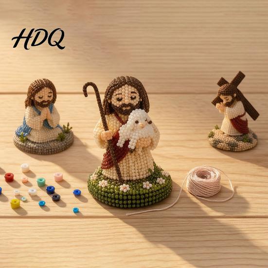 Набор для рукоделия для домашнего декора DIY Христианский набор для бисероплетения Милый набор из 4 штук Мини-бусины с изображением Иисуса/Марии Декор для офисного стола Ручная работа Мини-бусины веры с инструкцией