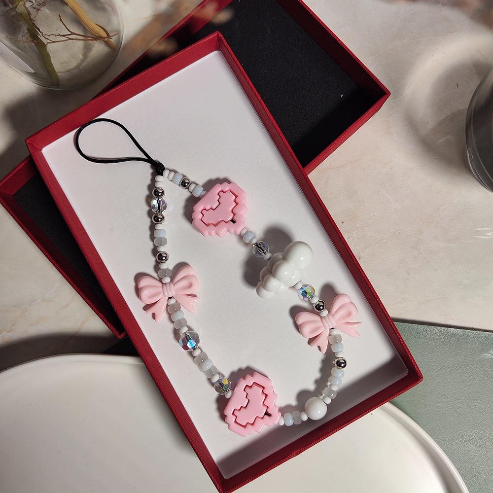 Браслет-брелок для телефона с бисером в форме сердца, длина: 16см+5см