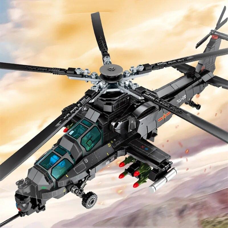 704PCS Military Helicopter Z-10 Model Building Blocks City SWAT Armed Aircraft Gunship Bricks Toys For Boys Birthday Gifts