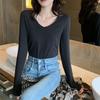 V-образный вырез Корейская версия Новая весенне-осенняя внутренняя майка Хлопковая облегающая майка с V-образным вырезом Женские лонгсливы